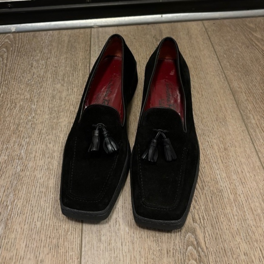 Salvatore Ferragamo Sport Tassel Slip-Ons Black Suede 6.5